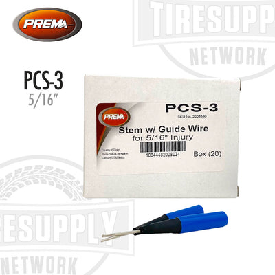 PREMA PCS-3 stem with guide wire packaging and tool on a white background