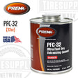 A 32 oz can of Prema Ultra Fast Dry Vulcanizing Tire Repair Cement, with red, white, and black color scheme and branding.