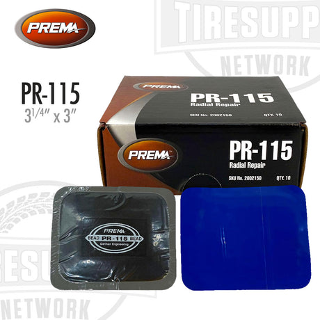 PREMA PR-115 radial repair kit with packaging and components on a white background.