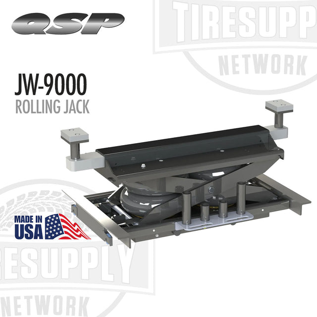 Rolling jack with QSP and TIRE SUPPLY Network branding on a white background. QSP | Rolling Jack 9,000 lb Capacity - Air Bags (JW-9000)