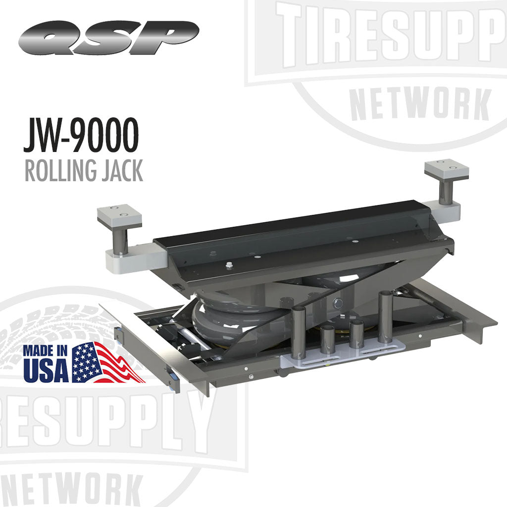 Rolling jack with QSP and TIRE SUPPLY Network branding on a white background. QSP | Rolling Jack 9,000 lb Capacity - Air Bags (JW-9000)