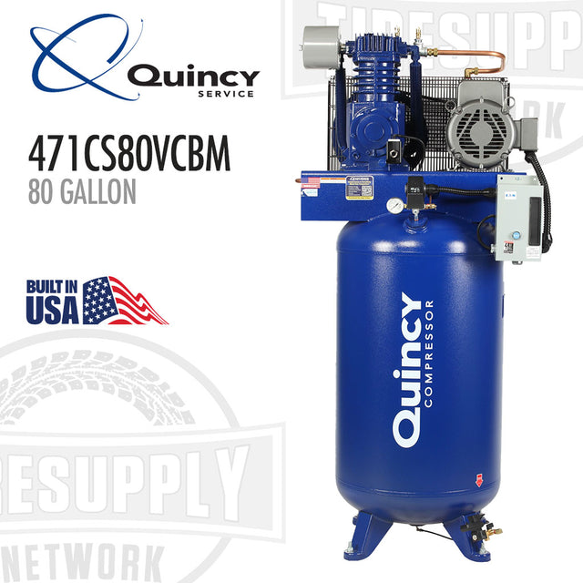 Quincy Service, 417CS80VCBM, 80 gallon vertical 7.5hp, built in USA
