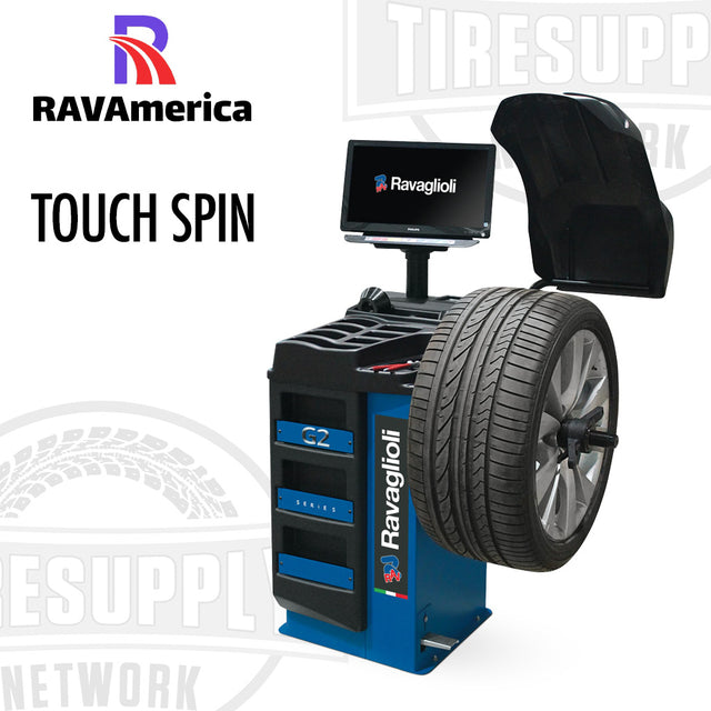 Ravaglioni tire balancing machine with RAVAmerica branding on a white background