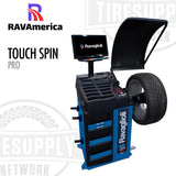 Ravaglio Touch Spin Pro tire balancing machine with RAVAmerica branding on a white background.