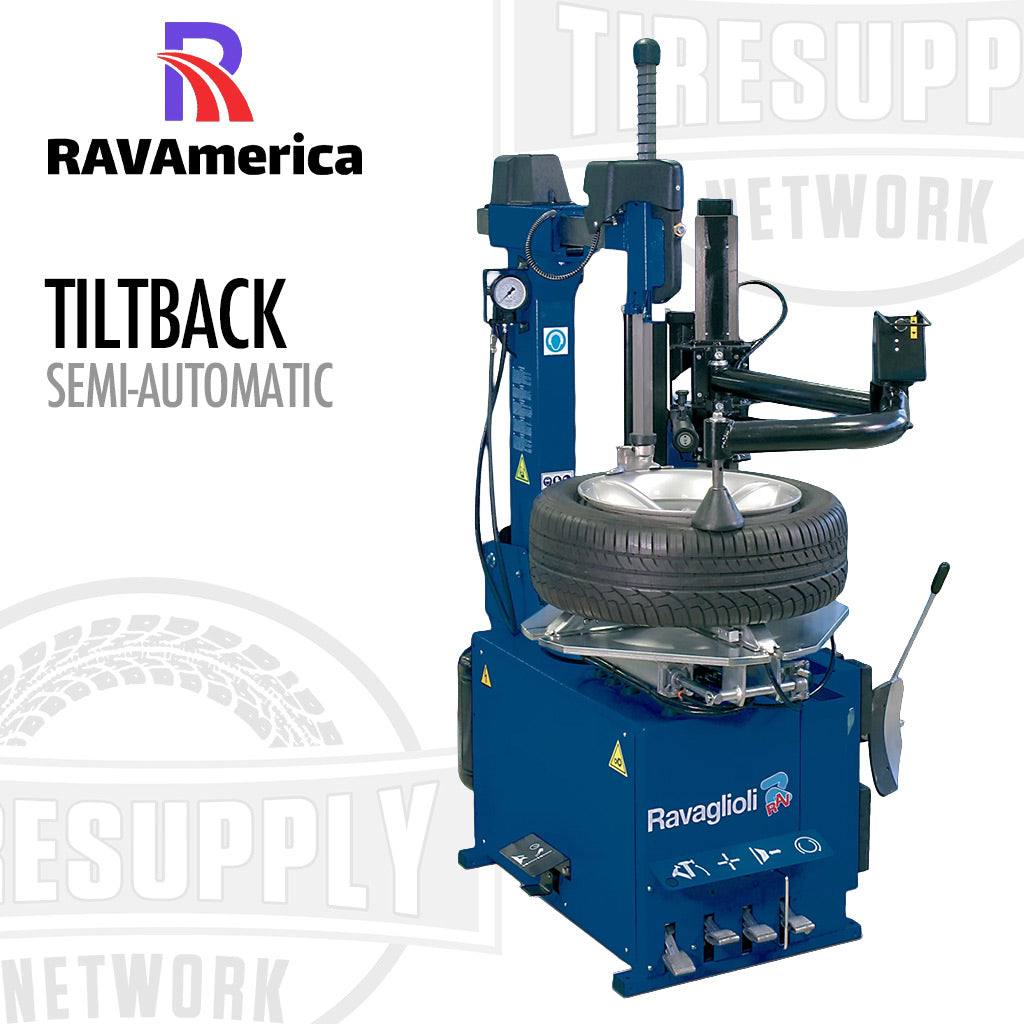 Tire changer machine with RAVAmerica branding on a white background