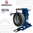 Tire changing machine with RAVAmerica branding on a white background