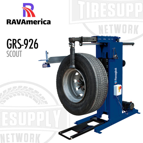 Tire changing machine with RAVAmerica branding on a white background