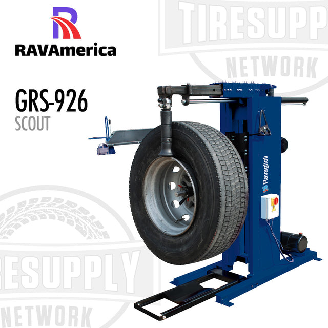 Tire changing machine with RAVAmerica branding on a white background