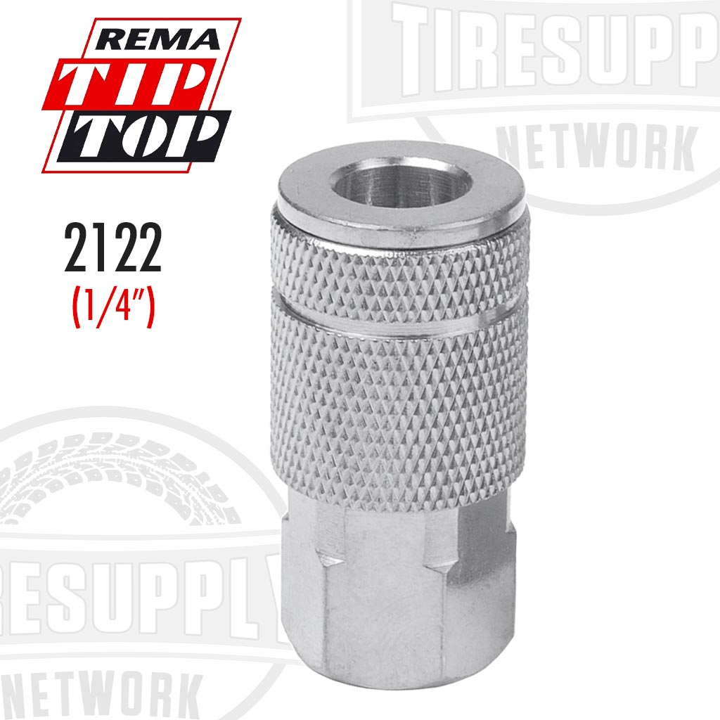 A silver-colored steel 1/4" female Tru-Flate air line coupler from REMA TIP TOP. CO-103