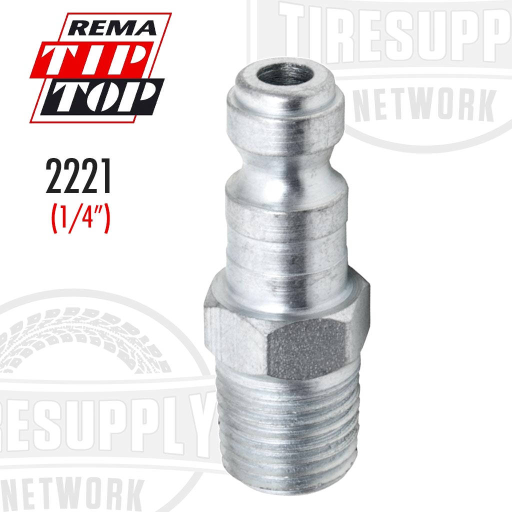 A silver-colored steel 1/4" male Tru-Flate air line nipple plug adapter. NI-102
