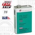 A 32 oz metal can of Rema Tip Top Pre-Buff Cleaner with a green label, product information, and the American flag indicating it is made in the USA.