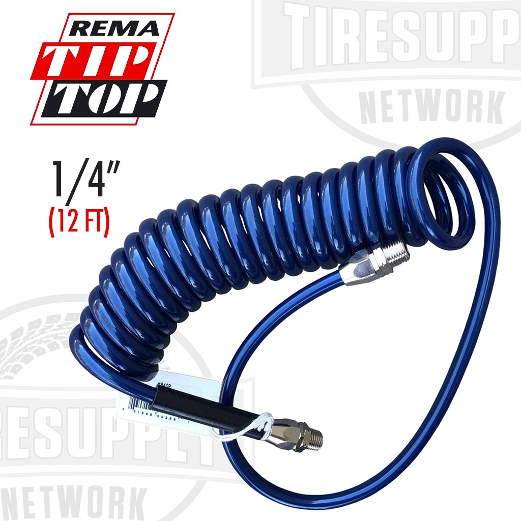Rema | Polyurethane Coil Air Hose 1/4″ I.D. x 12′ Length with 1/4″ MPT Ends (840P)