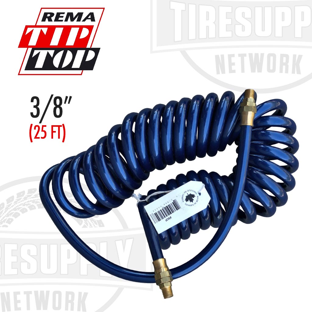 Rema | Polyurethane Coil Air Hose 3/8″ I.D. x 25′ Length with 1/4″ MPT Ends (843P)