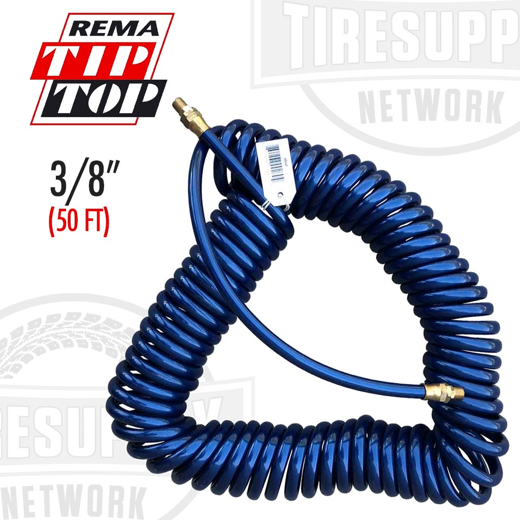 Rema | Polyurethane Coil Air Hose 3/8″ I.D. x 50′ Length with 1/4″ MPT Ends (844P)