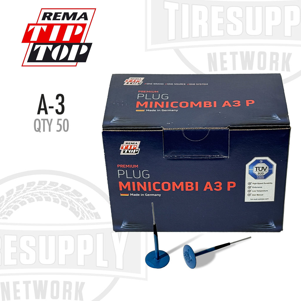 Blue metal rod with measurements and REMA TIP TOP branding on a white background. A-3