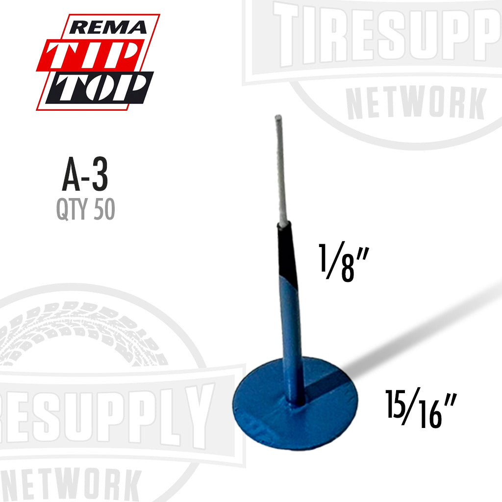 Blue metal rod with measurements and REMA TIP TOP branding on a white background. A-3