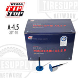 Box of REMA TIP TOP tire plugs with branding and product details on a white background. A-4.5