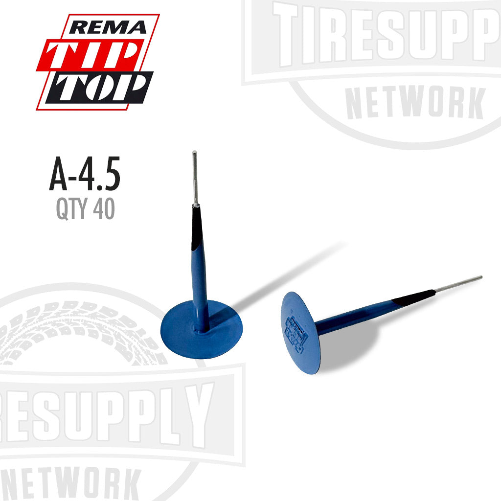 Blue tire pressure monitoring system (TPMS) pins with REMA Tip Top branding on a white background. A-4.5