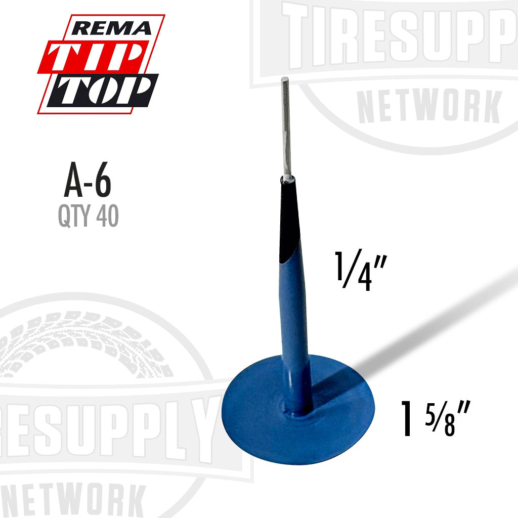 Blue tire iron with measurements and REMA Tip Top branding on a white background. A-6. A6
