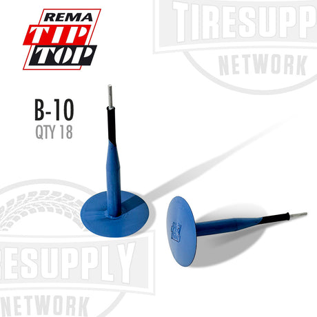 Blue tire pressure monitoring system (TPMS) sensors with REMA Tip Top branding on a white background. B-10. B10