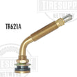 A gold-colored metal air liquid valve stem with a bend at 65 degrees, labeled TR621A, against a white background.