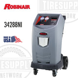A gray Robinair Economy R-134A Recover, Recycle, and Recharge Machine (34288NI) with branding and product information displayed.
