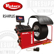 Red rotary tire balancing machine with a tire on it, featuring the Rotary logo and TIRE SUPPLY NETWORK branding. R544PLUS