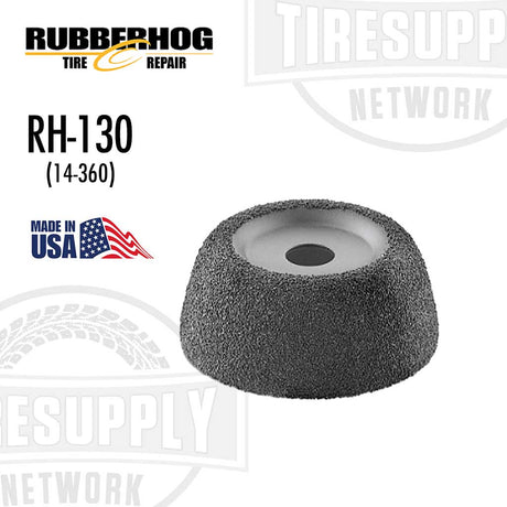 A black Rubberhog buffing wheel with 60 grit, marked with the model number RH-130 and the brand logo, against a white background.