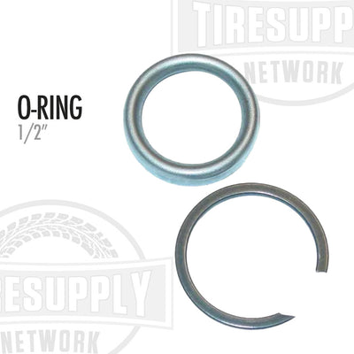 The image shows two metal retaining rings and one O-ring, typically used in automotive applications.
