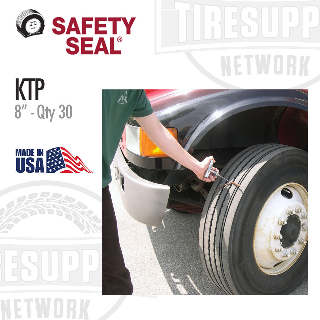 Safety Seal KTP tire lock with a person installing it on a vehicle tire, featuring the TireSupp Network branding.