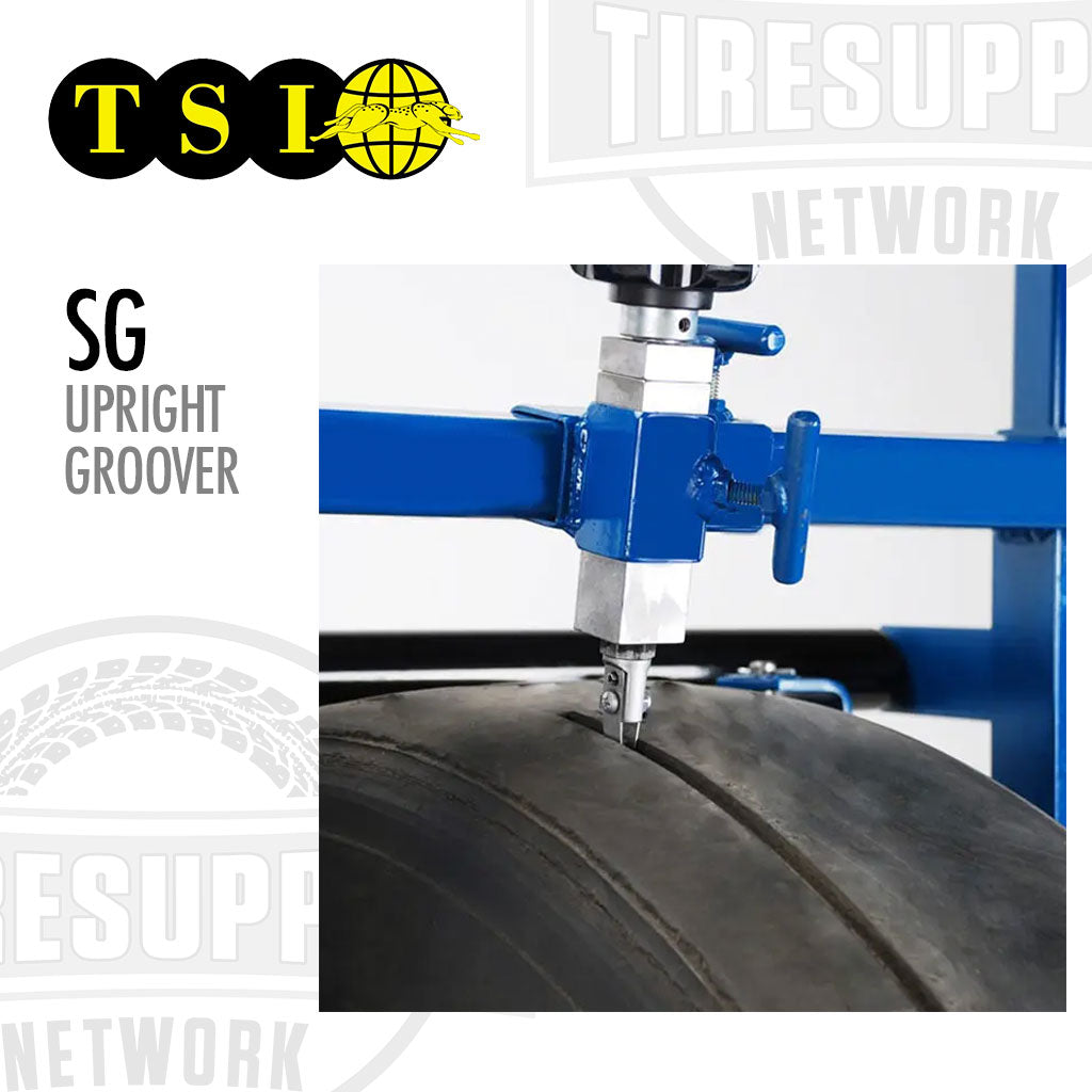 Upright groover machine with tire on a white background, featuring TSL logo.