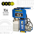 Blue oil filter crusher with 'TSI' and 'Tire supply Network' branding on a white background.