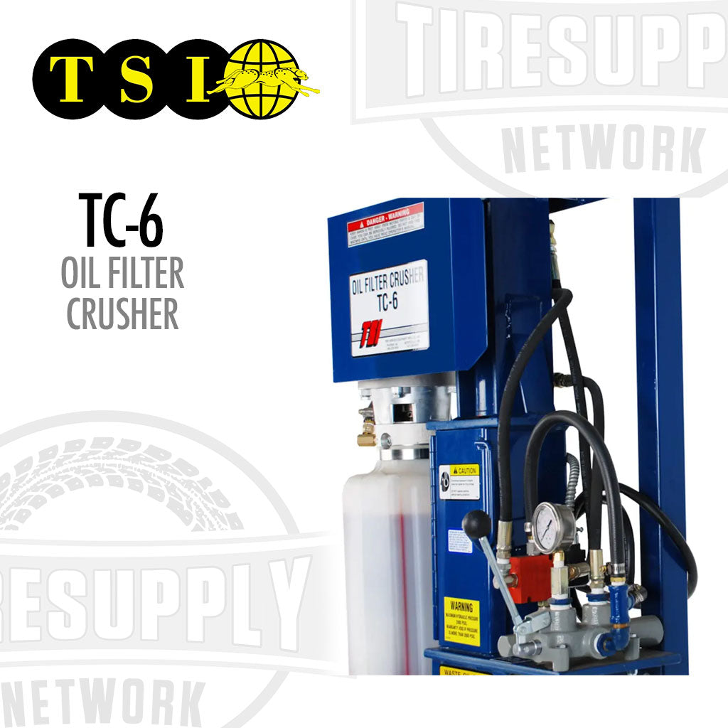 Oil filter crusher with TSI logo and &#39;TC-6&#39; label on a white background