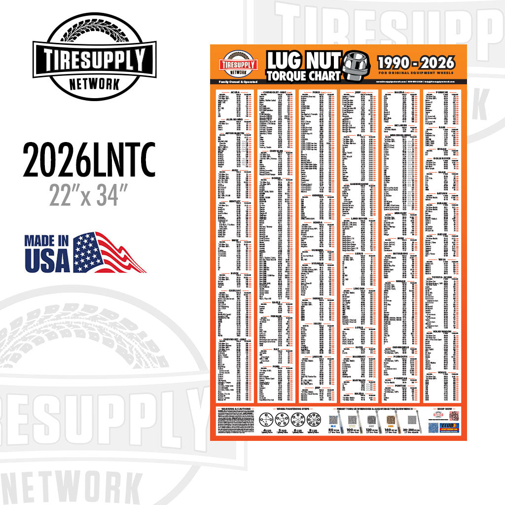 TSN LNTC-2*TSN | Lug Nut Torque Chart - 1990-2026 Passenger, SUV, Exotics, Trucks | Choose Version