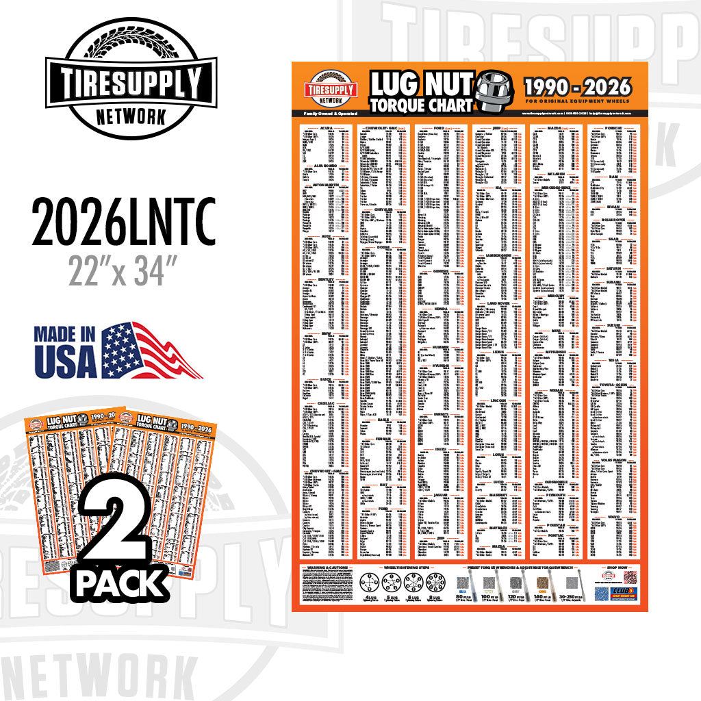 TSN LNTC-2*TSN | Lug Nut Torque Chart - 1990-2026 Passenger, SUV, Exotics, Trucks | Choose Version