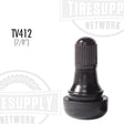 A black rubber snap-in valve stem with the label TV-412 and 7/8 inch indicated on it.
