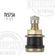 A black and silver metal valve stem designed for use with tubeless truck tires.