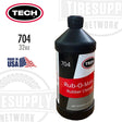 A black bottle labeled TECH Rub-O-Matic Rubber Cleaner with a red and white label, indicating it is a 1-Quart / 32 oz bottle. The product is made in the USA, as stated on the label. 704