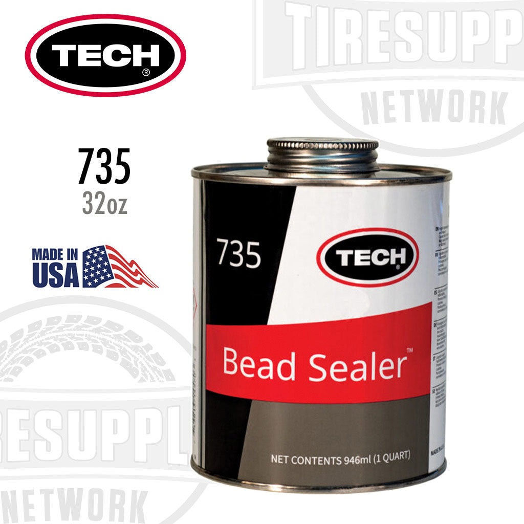 A 1-Quart / 32 oz can of TECH Bead Sealer with a built-in brush cap, predominantly black and silver in color with red and white accents, and the American flag.