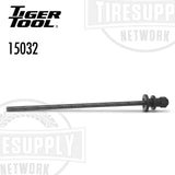 Black metal rod with threaded end on a white background, branded with Tiger Tool and Tire supply Network. 15032