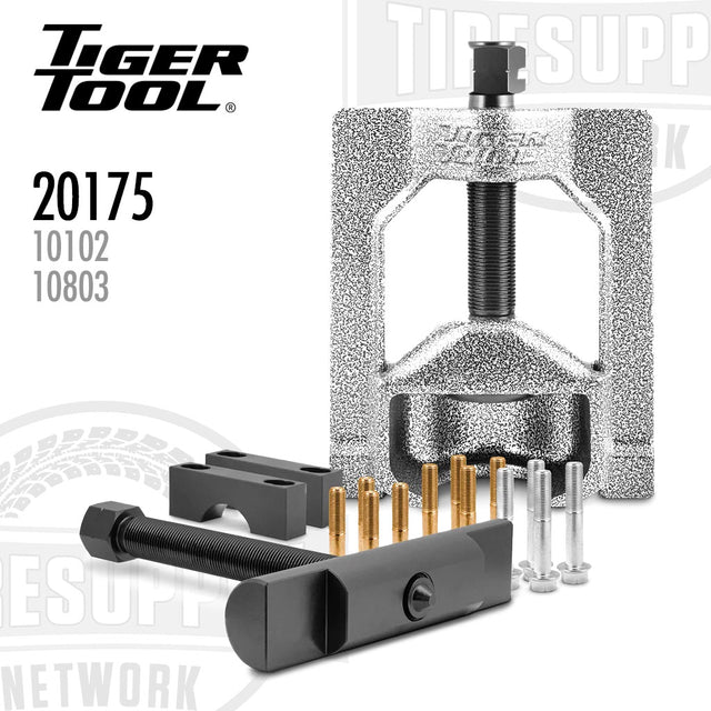 Tiger Tool metal press tool with accessories on a white background. 20175. 10102. 10803.