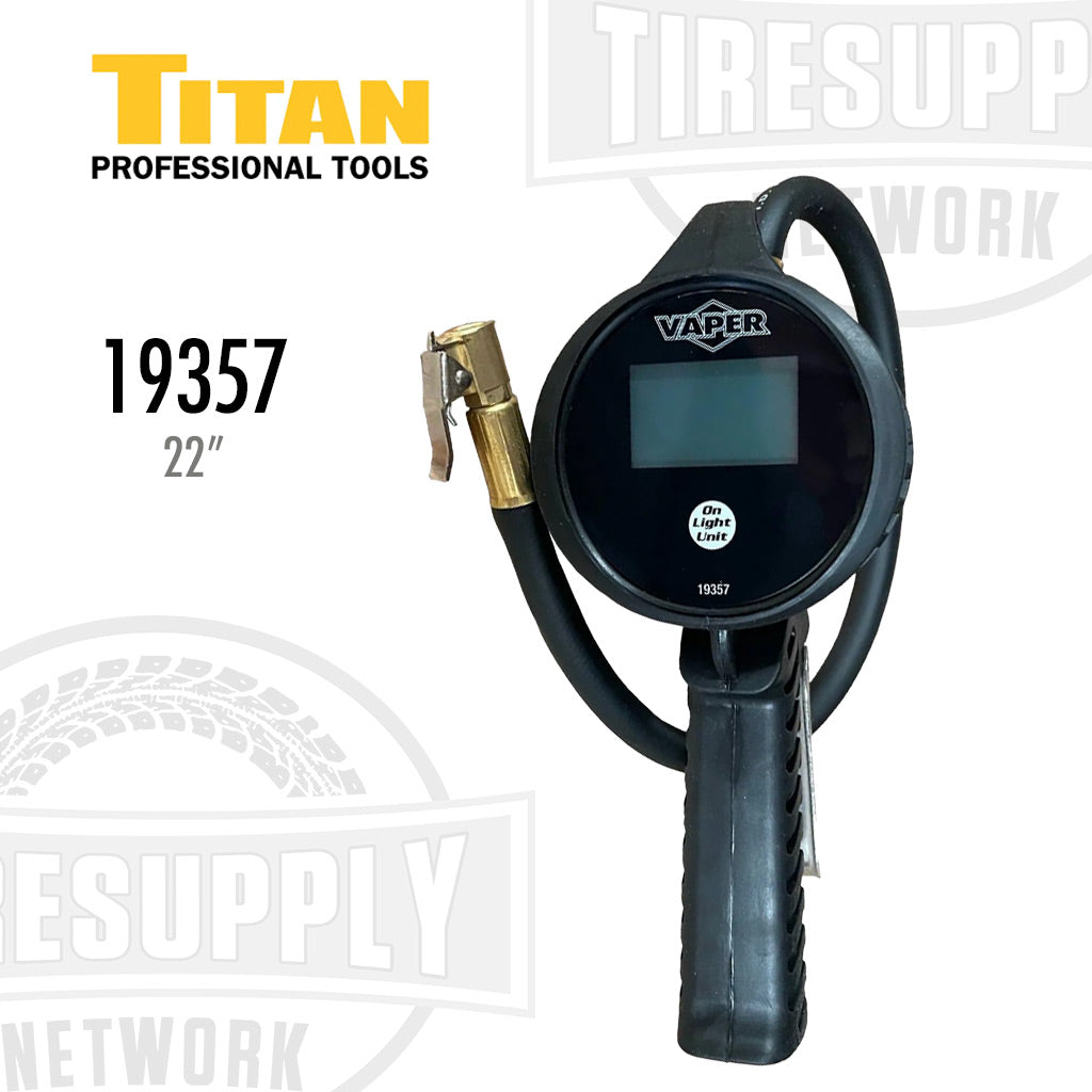 Titan Tools | 19357 Vaper Digital Tire Inflator Gauge 0-174 psi with Backlit LCD Display & 22″ Hose