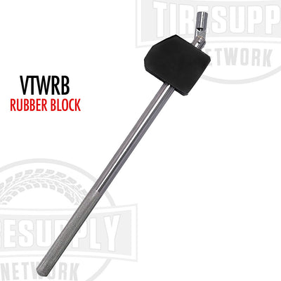 Valve Stem Puller tool with a metal rod and a black rubber block designed for installing valve stems into tire rims. VTMRB