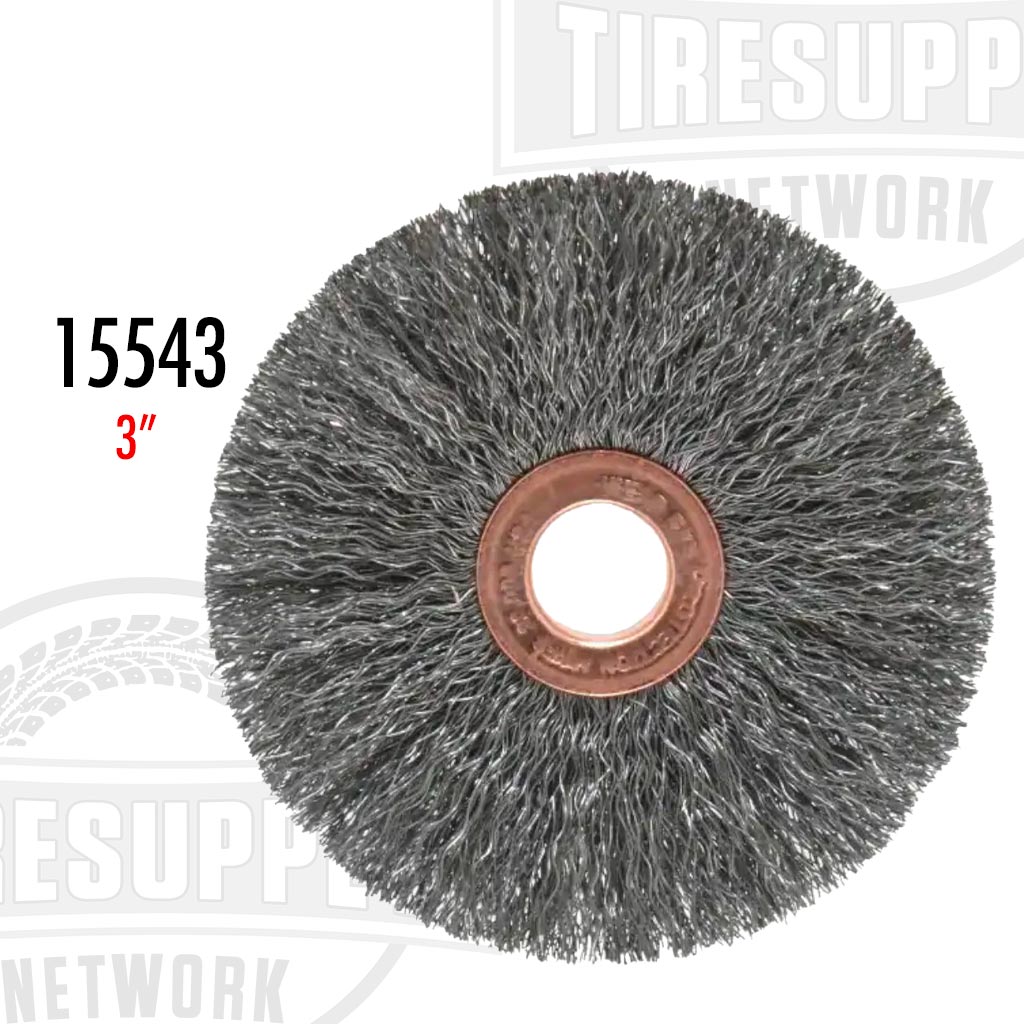 Steel Crimped 3″ Fine Wire Wheel, .008″ Wire Gauge, 1/2″-3/8″ Arbor Hole (WE15543)