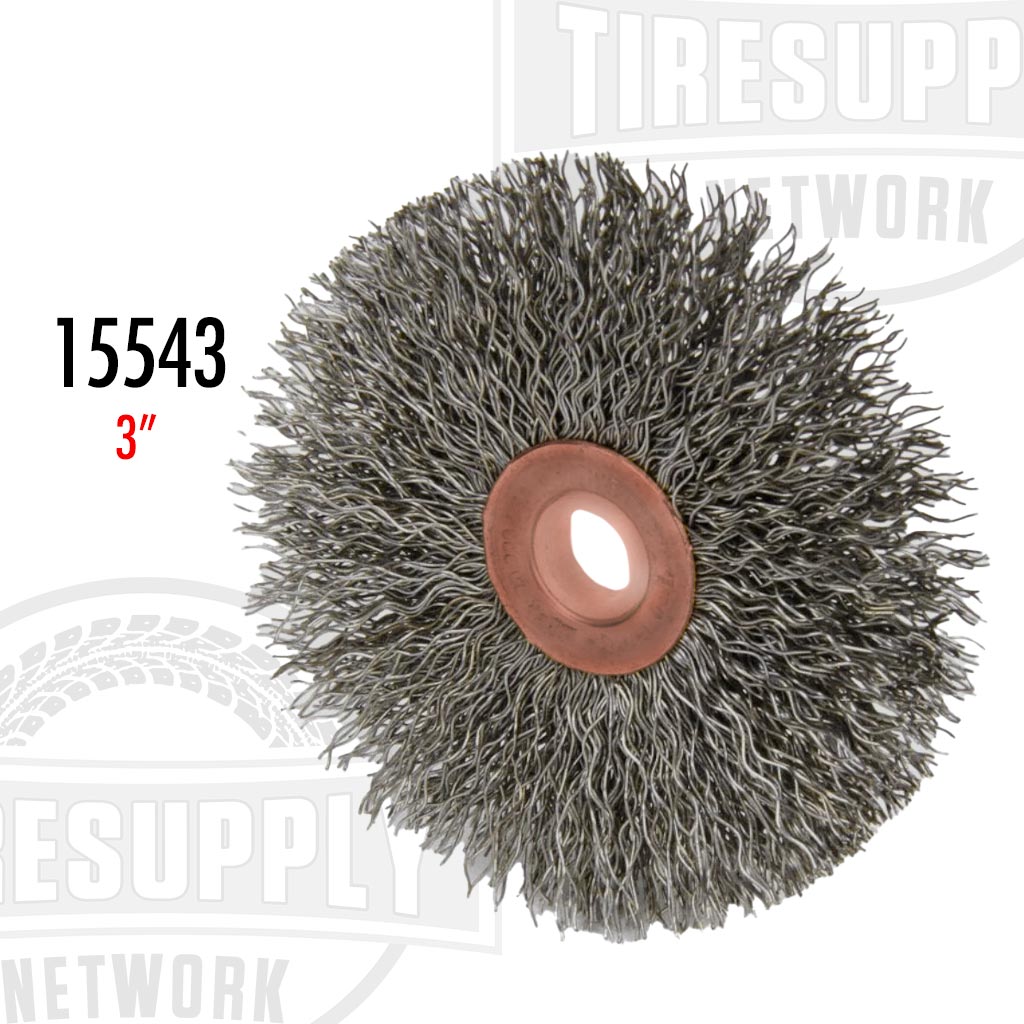 Steel Crimped 3″ Fine Wire Wheel, .008″ Wire Gauge, 1/2″-3/8″ Arbor Hole (WE15543)