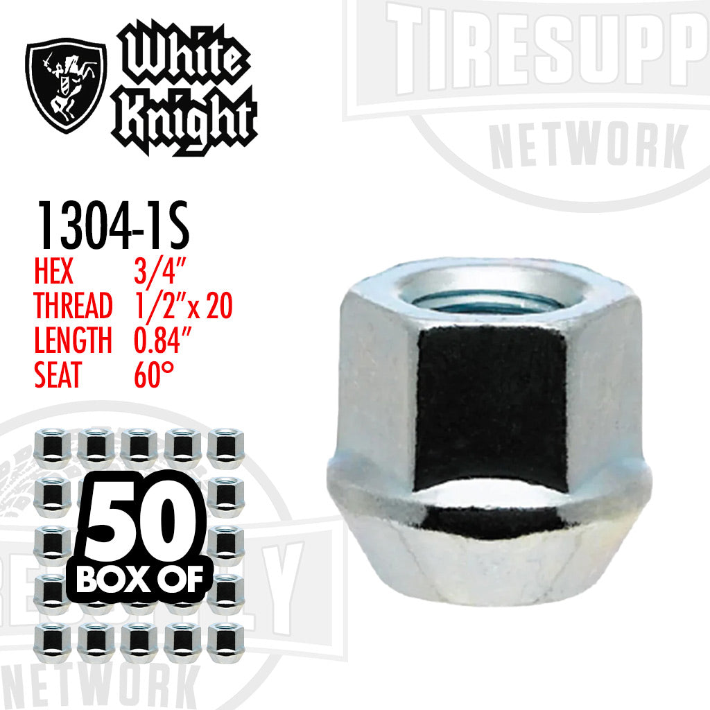 White Knight | Chrome Open-End Bulge - Hex 3/4″ - Thread 1/2″ x 20 - L 0.84&quot; - Seat 60° - Box of 50 (1304-1S)