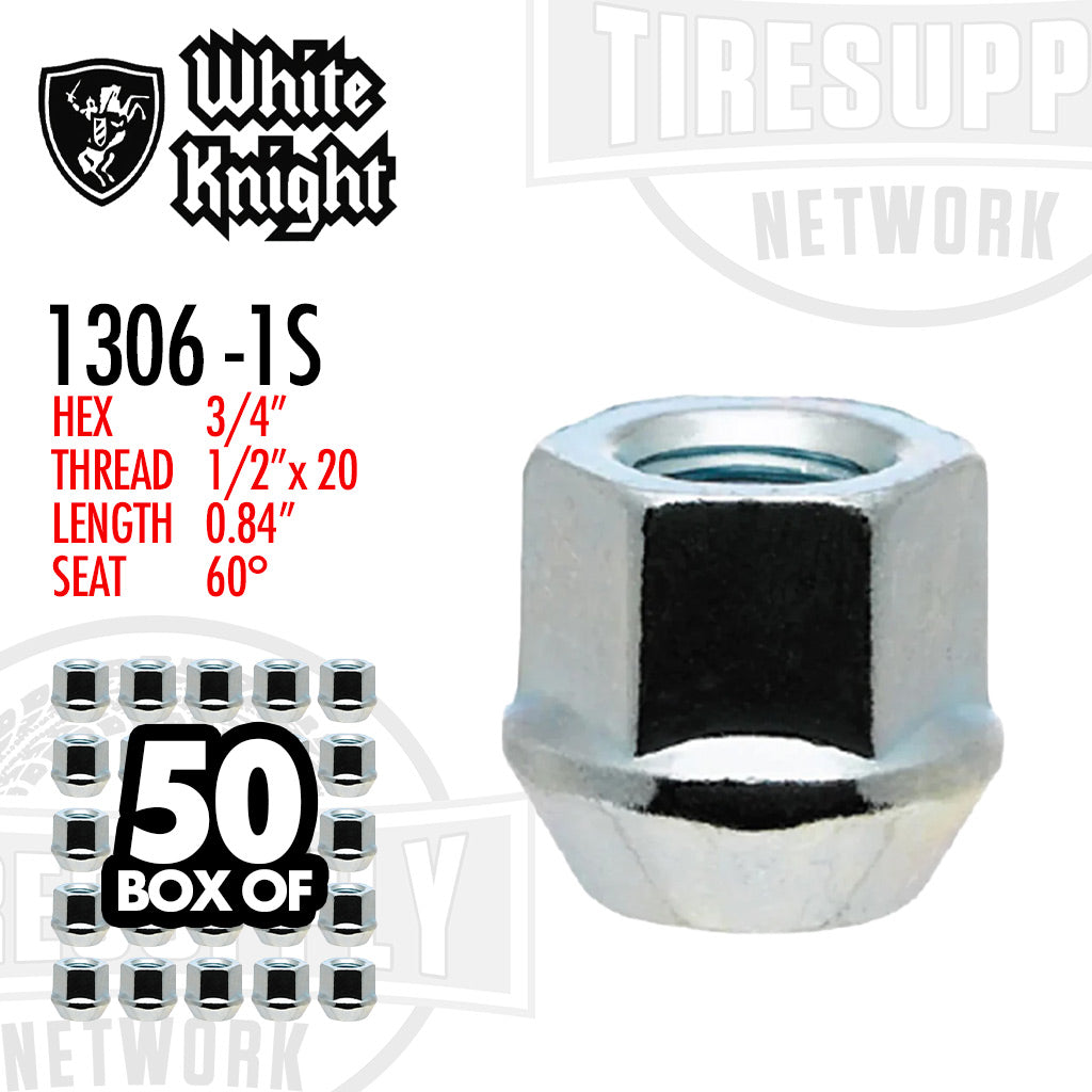 White Knight | Chrome Open-End Bulge -  Hex 3/4&quot; - Thread 1/2&quot; x 20 - L 0.84&quot; - Seat 60° - Box of 50 (1306-1S)