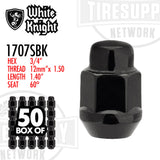 White Knight | Black Bulge Acorn 3/4″ Hex Lug Nut - Thread Size 12mm x 1.50 - Box of 50 (1707SBK)