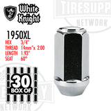 White Knight | Chrome XL Bulge Acorn 3/4″ Hex Lug Nut - Thread Size 14mm x 2.00 - Box of 30 (1950XL)