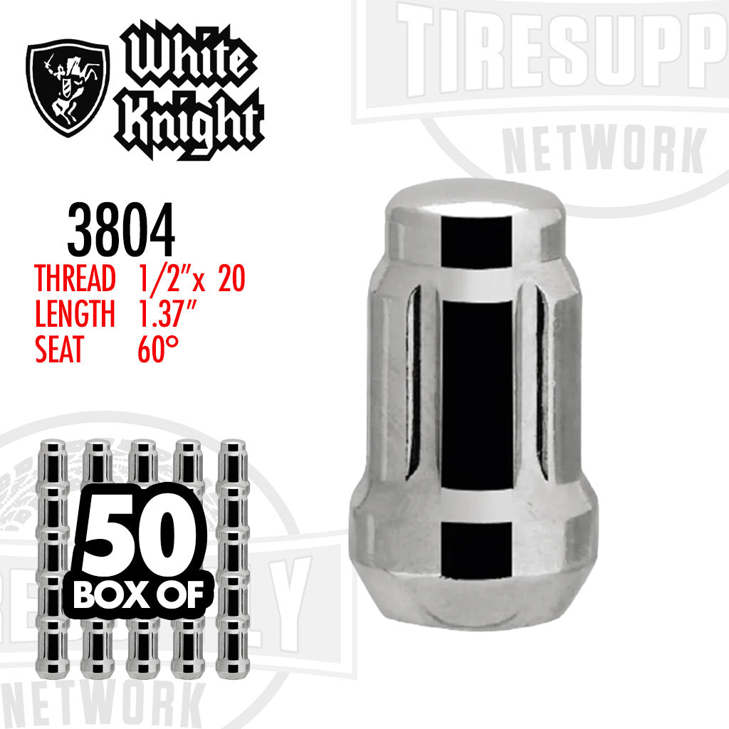 White Knight | Chrome Spline Acorn Lug Nut - Thread Size 1/2″ x 20 - Box of 50 (3804)